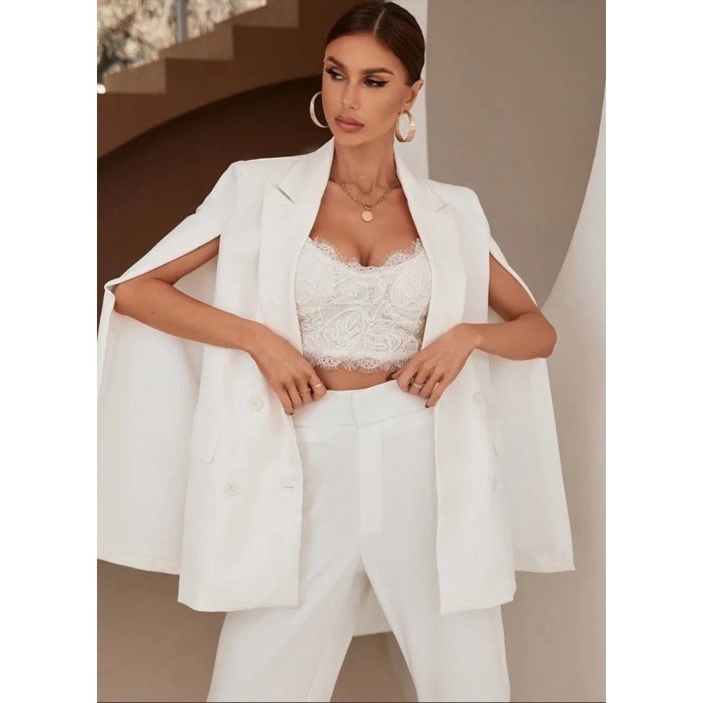 Zara NEW Sz XS White Cape Blazer Quiet Luxury Power suit Monochrome Modern